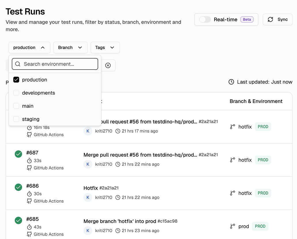 Filter and compare by environment